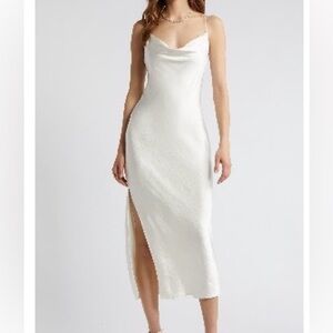 Elegant Ivory Cowl Neck Slip Dress with Side Slit